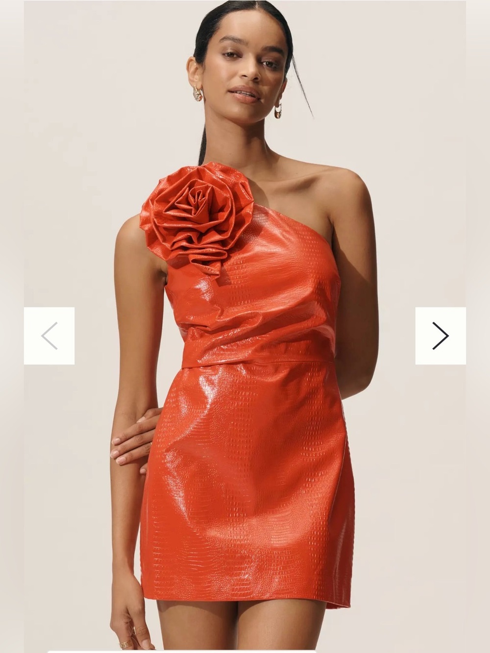 Anthropologie Siempre Faux Leather Rosette Red Mini Dress size XXS NWT